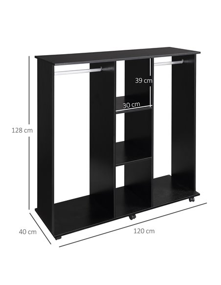 HOMCOM Double Mobile Open Wardrobe With Clothes Hanging Rails Storage Shelves Organizer Bedroom Furniture - Black - pic 17831 | FastDaddyshop