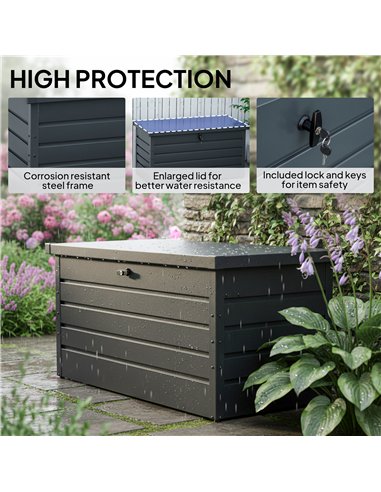 Outsunny 311L Galvanised Steel Garden Storage Box - Dark Grey