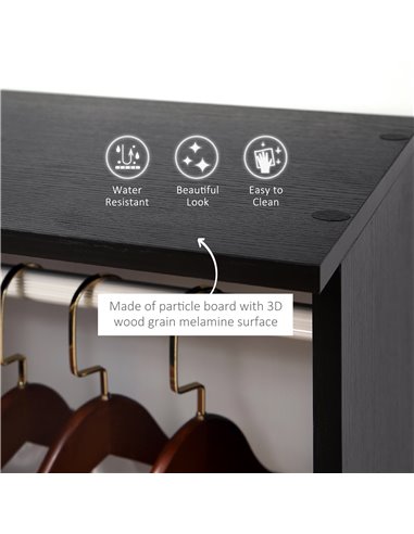 HOMCOM Double Mobile Open Wardrobe With Clothes Hanging Rails Storage Shelves Organizer Bedroom Furniture - Black