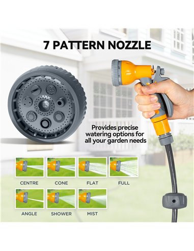 Outsunny Retractable Hose Reel Wall Mounted, 30+2m Garden Hose Pipe Reel with Lock, Auto Rewind, 7 in 1 Spray Nozzle, Includes W