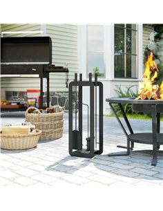 Outsunny 5 Pieces Fireplace Companion Set, Metal Fireplace Accessories Fireside Companion Set with Brush, Shovel, Poker, A Pair  2