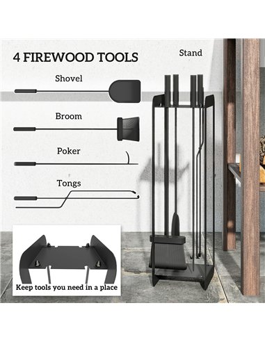 Outsunny 5 Pieces Fireplace Companion Set, Metal Fireplace Accessories Fireside Companion Set with Brush, Shovel, Poker, A Pair 