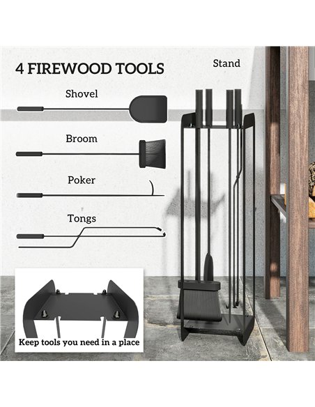 Outsunny 5 Pieces Fireplace Companion Set, Metal Fireplace Accessories Fireside Companion Set with Brush, Shovel, Poker, A Pair  - pic 178335 | FastDaddyshop