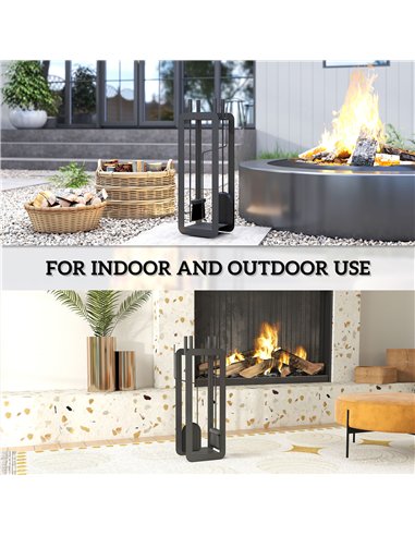 Outsunny 5 Pieces Fireplace Companion Set, Metal Fireplace Accessories Fireside Companion Set with Brush, Shovel, Poker, A Pair 