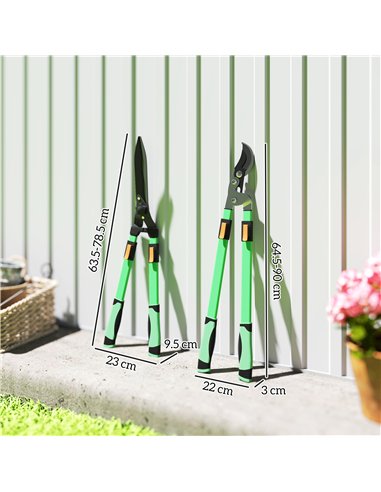 Outsunny 2 Pcs Garden Shears Set, Tree Lopper, Hedge Shears with Telescopic Extendable Handles, Garden Shears for Hedges, Shrubs