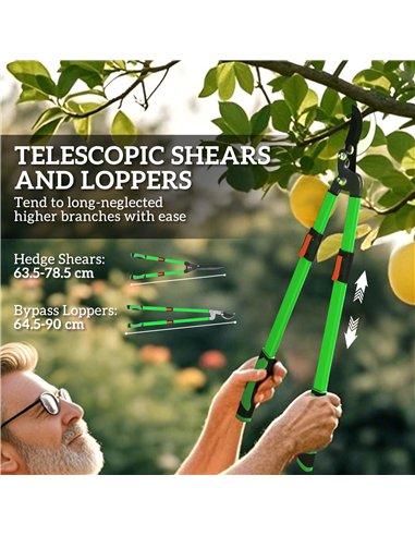 Outsunny 2 Pcs Garden Shears Set, Tree Lopper, Hedge Shears with Telescopic Extendable Handles, Garden Shears for Hedges, Shrubs