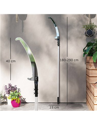 Outsunny Manual Pole Saw, 1.8-2.9 m Extendable Tree Pruner, Tree Lopper Long Reach Telescopic with Extendable Handle & 40 cm Saw