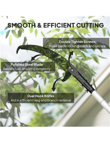 Outsunny Manual Pole Saw, 1.8-2.9 m Extendable Tree Pruner, Tree Lopper Long Reach Telescopic with Extendable Handle & 40 cm Saw