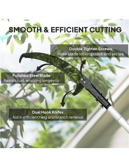 Outsunny Manual Pole Saw, 1.8-2.9 m Extendable Tree Pruner, Tree Lopper Long Reach Telescopic with Extendable Handle & 40 cm Saw - pic 178372 | FastDaddyshop