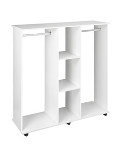 HOMCOM Double Mobile Open Wardrobe With Clothes Hanging Rails Storage Shelves Organizer Bedroom Furniture - White