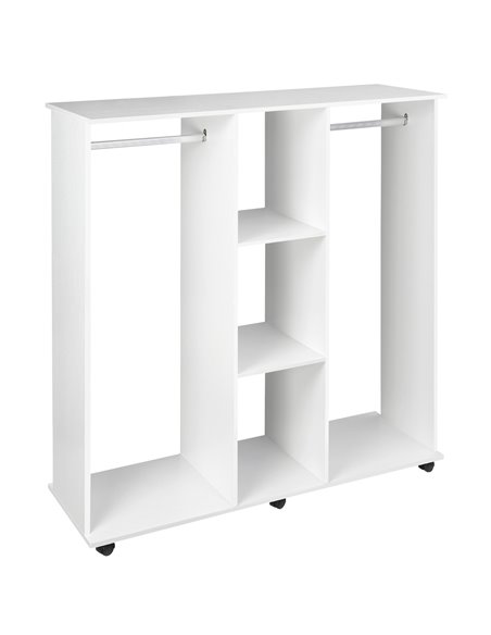 HOMCOM Double Mobile Open Wardrobe With Clothes Hanging Rails Storage Shelves Organizer Bedroom Furniture - White - pic 17838 | FastDaddyshop