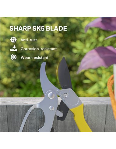 Outsunny 8" Garden Secateurs, Pruning Shears Heavy Duty with Sharp SK5 Blade, Bypass Pruners with Safety Lock and Non-Slip Handl