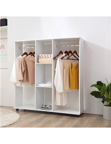HOMCOM Double Mobile Open Wardrobe With Clothes Hanging Rails Storage Shelves Organizer Bedroom Furniture - White