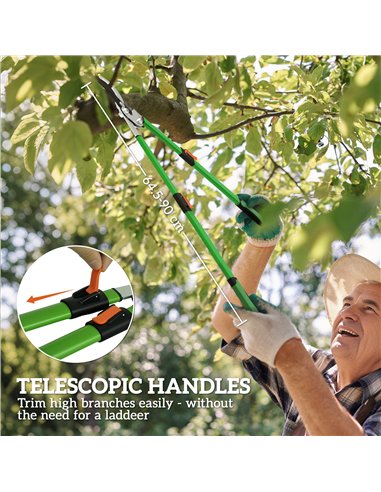 Outsunny Telescopic Loppers 64.5-90 cm, Extendable Garden Loppers Heavy Duty with Steel Blade and Adjustable Handles, Tree Trimm