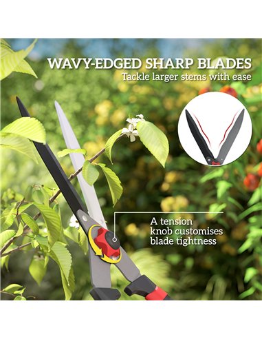 Outsunny Garden Shears, 63.5 cm Heavy Duty Hedge Shears with Razor-Sharp Blades, Comfort Grip and Tension Adjuster for Hedges, S