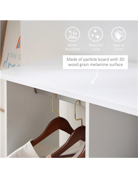 HOMCOM Double Mobile Open Wardrobe With Clothes Hanging Rails Storage Shelves Organizer Bedroom Furniture - White - pic 17841 | FastDaddyshop