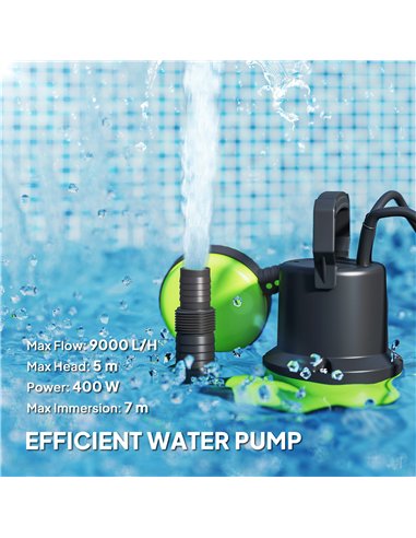 Outsunny 400W Submersible Water Pump for Dirty/Clean Water, 9000L/H Electric Sump Pump with Float Switch, Drain Water from Garde