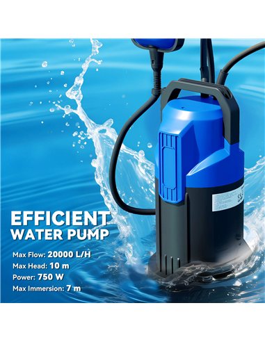 Outsunny 750W Submersible Water Pump for Dirty/Clean Water, 20000L/H Electric Sump Pump with Float Switch, Drain Water from Gard