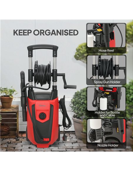 Outsunny 150-Bar Pressure Washer, with Accessories - Red/Black - pic 178437 | FastDaddyshop