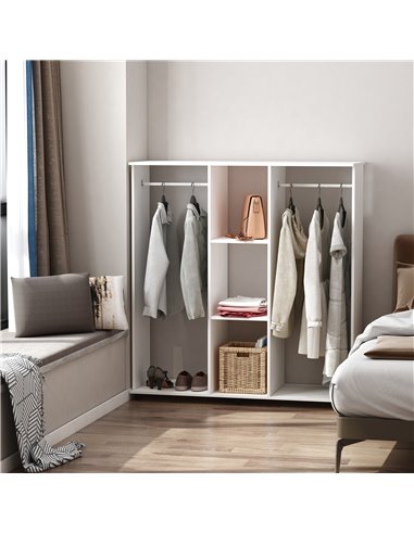 HOMCOM Double Mobile Open Wardrobe With Clothes Hanging Rails Storage Shelves Organizer Bedroom Furniture - White