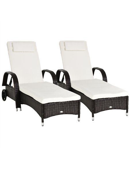Outsunny 2PC Rattan Sun Lounger Recliner Bed Reclining Chair Patio Garden Outdoor Wicker Weave Adjustable Headrest with Fire Ret - pic 178449 | FastDaddyshop