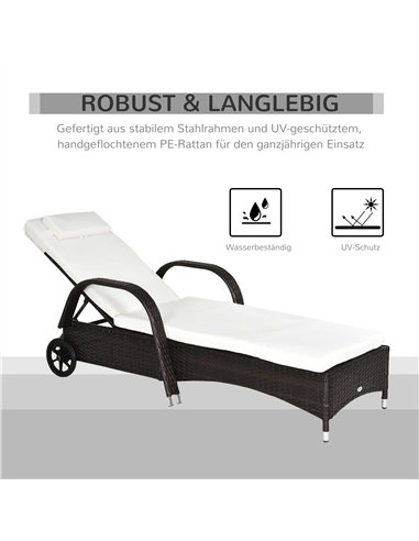 Outsunny 2PC Rattan Sun Lounger Recliner Bed Reclining Chair Patio Garden Outdoor Wicker Weave Adjustable Headrest with Fire Ret