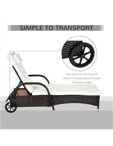 Outsunny 2PC Rattan Sun Lounger Recliner Bed Reclining Chair Patio Garden Outdoor Wicker Weave Adjustable Headrest with Fire Ret
