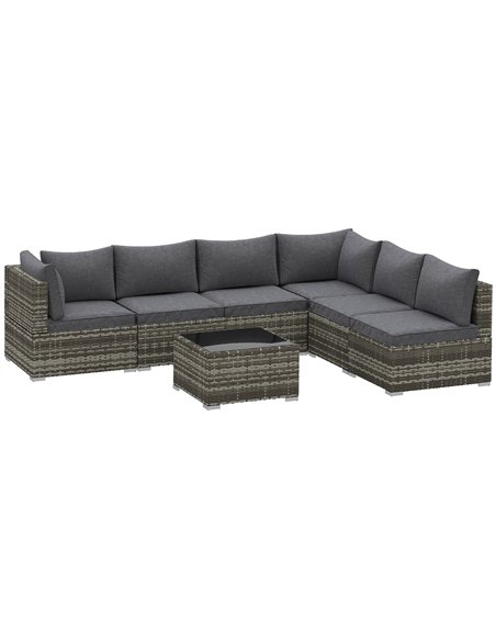 Outsunny 7 Pieces Outdoor PE Rattan Corner Sofa Set, Patio Wicker Conversation Chaise Lounge Furniture w/ Tempered Glass Table-t - pic 178458 | FastDaddyshop