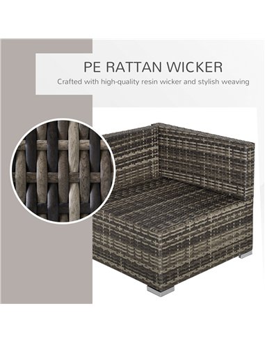 Outsunny 7 Pieces Outdoor PE Rattan Corner Sofa Set, Patio Wicker Conversation Chaise Lounge Furniture w/ Tempered Glass Table-t