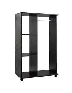 HOMCOM Open Wardrobe with Hanging Rail and Storage Shelves w/Wheels Bedroom- Black