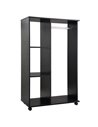 HOMCOM Open Wardrobe with Hanging Rail and Storage Shelves w/Wheels Bedroom- Black