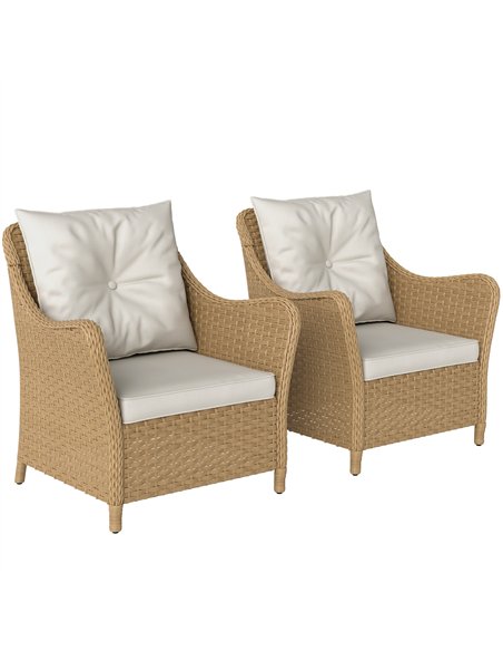 Outsunny Rattan Garden Chairs Set of 2, Outdoor Rattan Chairs with Cushions, Armrests and High Back, PE Wicker Garden Armchair w - pic 178471 | FastDaddyshop