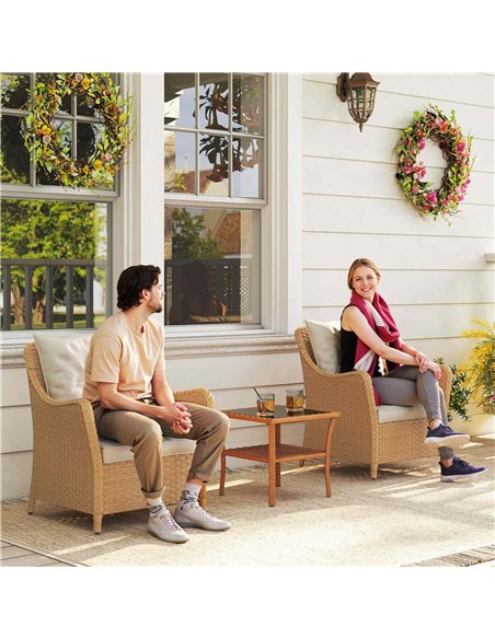 Outsunny Rattan Garden Chairs Set of 2, Outdoor Rattan Chairs with Cushions, Armrests and High Back, PE Wicker Garden Armchair w - pic 178472 | FastDaddyshop