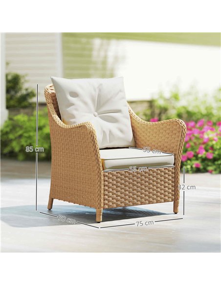Outsunny Rattan Garden Chairs Set of 2, Outdoor Rattan Chairs with Cushions, Armrests and High Back, PE Wicker Garden Armchair w - pic 178473 | FastDaddyshop