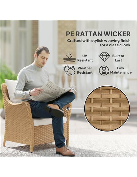 Outsunny Rattan Garden Chairs Set of 2, Outdoor Rattan Chairs with Cushions, Armrests and High Back, PE Wicker Garden Armchair w - pic 178474 | FastDaddyshop