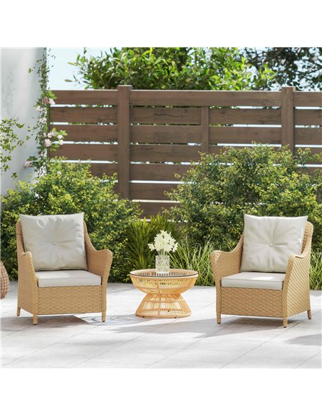 Outsunny Rattan Garden Chairs Set of 2, Outdoor Rattan Chairs with Cushions, Armrests and High Back, PE Wicker Garden Armchair w - pic 178479 | FastDaddyshop