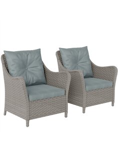 Outsunny Rattan Garden Chairs Set of 2, Outdoor Rattan Chairs with Cushions, Armrests and High Back, PE Wicker Garden Armchair w