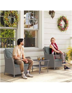 Outsunny Rattan Garden Chairs Set of 2, Outdoor Rattan Chairs with Cushions, Armrests and High Back, PE Wicker Garden Armchair w 2