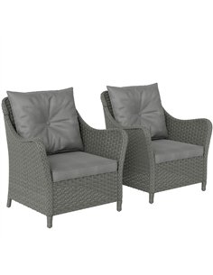 Outsunny Rattan Garden Chairs Set of 2, Outdoor Rattan Chairs with Cushions, Armrests and High Back, PE Wicker Garden Armchair w