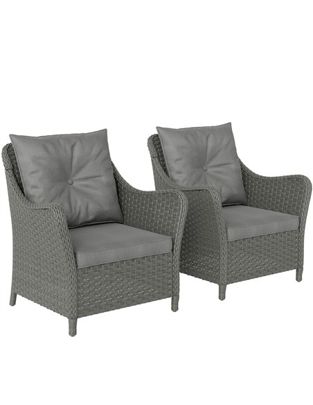 Outsunny Rattan Garden Chairs Set of 2, Outdoor Rattan Chairs with Cushions, Armrests and High Back, PE Wicker Garden Armchair w - pic 178489 | FastDaddyshop