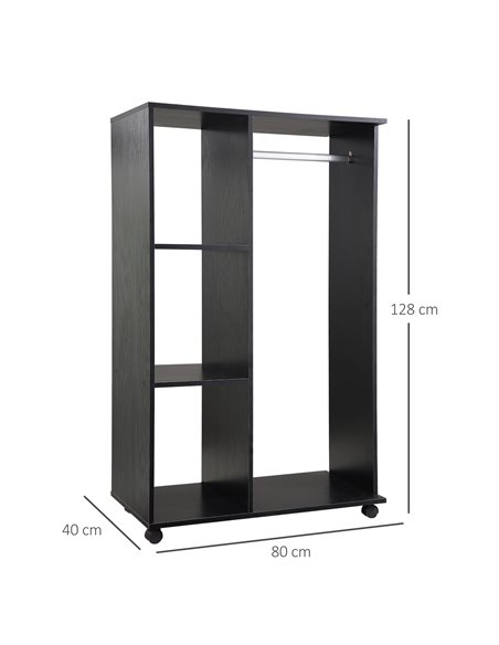 HOMCOM Open Wardrobe with Hanging Rail and Storage Shelves w/Wheels Bedroom- Black - pic 17849 | FastDaddyshop
