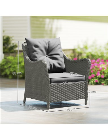 Outsunny Rattan Garden Chairs Set of 2, Outdoor Rattan Chairs with Cushions, Armrests and High Back, PE Wicker Garden Armchair w
