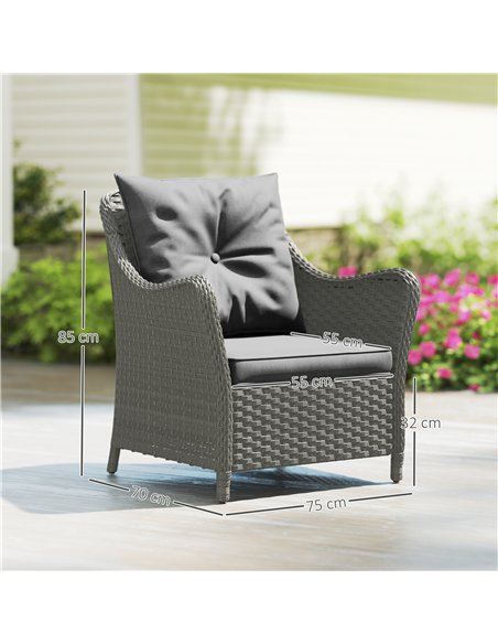 Outsunny Rattan Garden Chairs Set of 2, Outdoor Rattan Chairs with Cushions, Armrests and High Back, PE Wicker Garden Armchair w - pic 178491 | FastDaddyshop