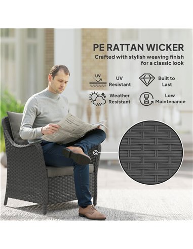 Outsunny Rattan Garden Chairs Set of 2, Outdoor Rattan Chairs with Cushions, Armrests and High Back, PE Wicker Garden Armchair w