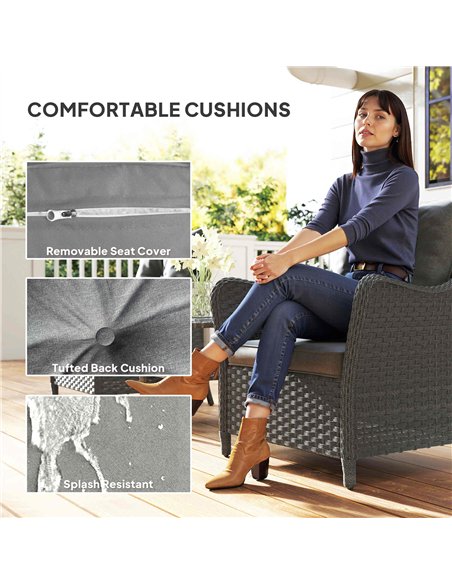 Outsunny Rattan Garden Chairs Set of 2, Outdoor Rattan Chairs with Cushions, Armrests and High Back, PE Wicker Garden Armchair w - pic 178493 | FastDaddyshop