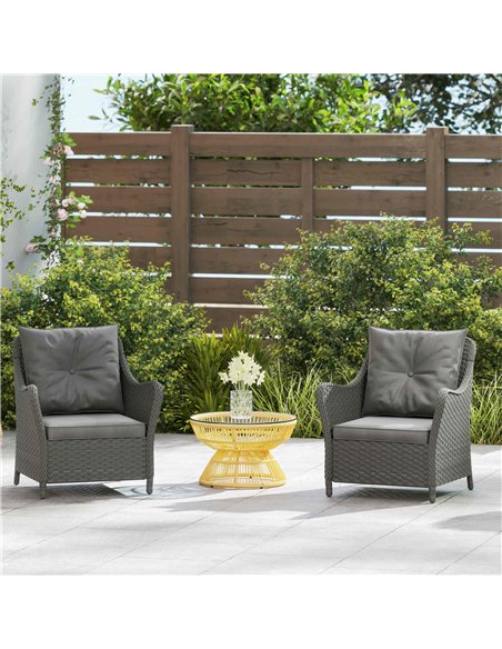 Outsunny Rattan Garden Chairs Set of 2, Outdoor Rattan Chairs with Cushions, Armrests and High Back, PE Wicker Garden Armchair w - pic 178497 | FastDaddyshop
