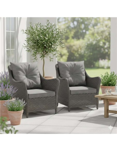 Outsunny Rattan Garden Chairs Set of 2 with Cushions Dark Grey 860-408V70CG - pic 178498 | FastDaddyshop