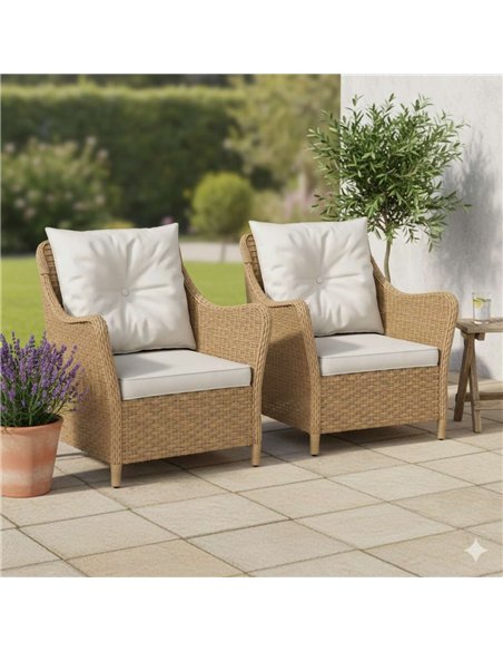 Outsunny Rattan Garden Chairs Set of 2 with Cushions, Beige 860-408V70BG - pic 178500 | FastDaddyshop