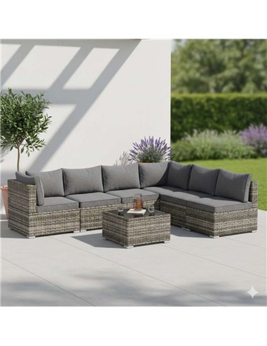 Outsunny 7-Piece Outdoor PE Rattan Corner Sofa Set with Glass Table Dark Grey 860-P021