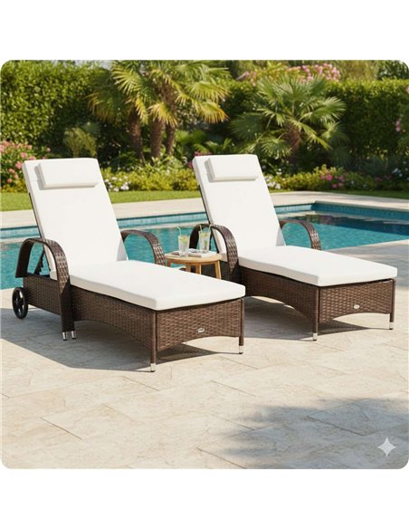 Outsunny 2PC Rattan Sun Lounger Recliner with Cushion Brown 862-P005 - pic 178503 | FastDaddyshop